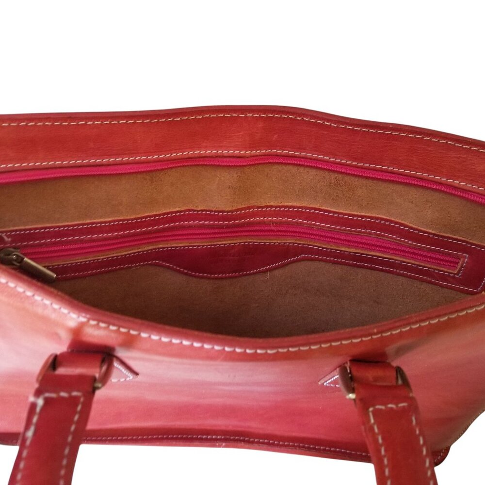 I Medici Leather Briefcase & Laptop Bag Rare Red Italian Leather Bag w/ Strap - Picture 7 of 12